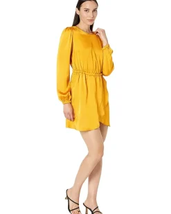Satin Long Sleeve Flounce Dress