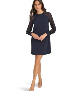 Scuba Crepe Chiffon Sleeve Aline Dress