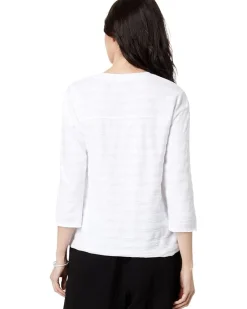 Shadow Stripe French Terry 3/4 Sleeve V-Neck Hi-Low Top
