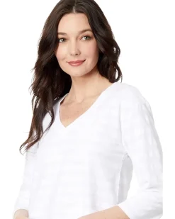 Shadow Stripe French Terry 3/4 Sleeve V-Neck Hi-Low Top