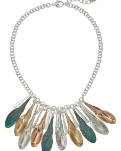 Shaky Patina Mixed Metal Sculptural Petal Frontal Necklace