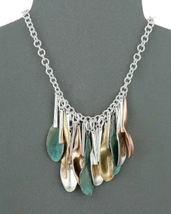 Shaky Patina Mixed Metal Sculptural Petal Frontal Necklace