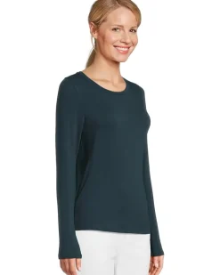 Sheer Knit Round Neck Slim Long Sleeve Tee