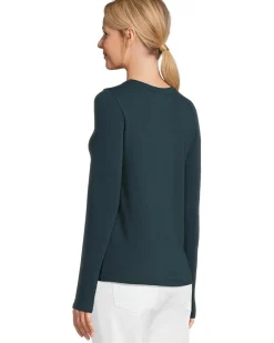 Sheer Knit Round Neck Slim Long Sleeve Tee