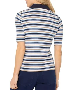 Shirred 1/2 Sleeve Collared Henley Knit Top