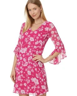 Short Chiffon Dress with Bell Sleeves