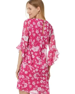 Short Chiffon Dress with Bell Sleeves