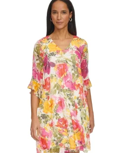 Short Chiffon Dress with Bell Sleeves