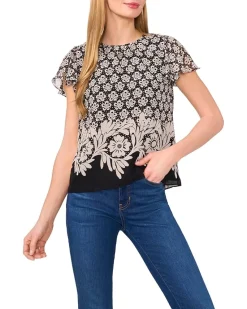 Short Flutter Sleeve Crew Neck Top