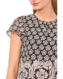 Short Flutter Sleeve Crew Neck Top