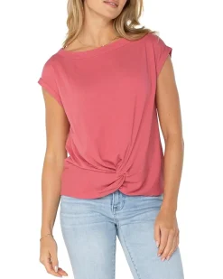 Short Sleeve Boat Neck Knot Front Knit Top