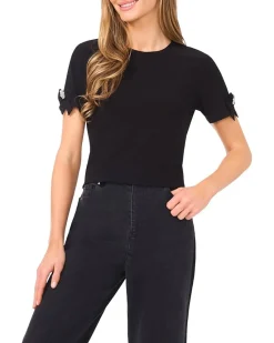 Short Sleeve Bow Sleeve Knit Top