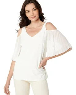 Short Sleeve Cold-Shoulder Smock Bottom Blouse