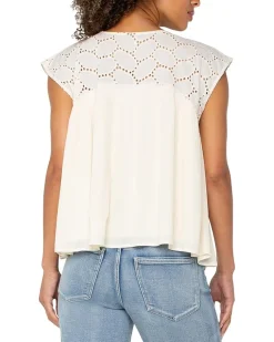 Short Sleeve Dolman Boat Neck Woven Blouse W Embroidery