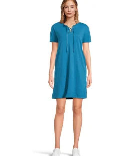 Short Sleeve Lace Up Neck Tee Shirt Dress