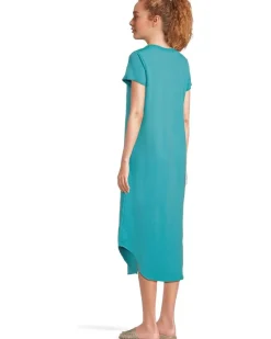 Short Sleeve Maxi Shirttail Crew Neck Dress