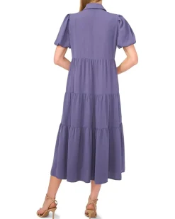 Short Sleeve Maxi Tiered Shirt Dress
