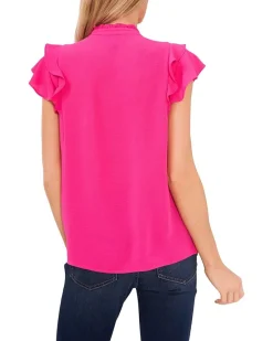 Short Sleeve Pin Tuck Ruffled Blouse