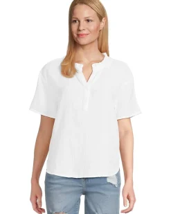 Short Sleeve Ruffle Neck Henley Top