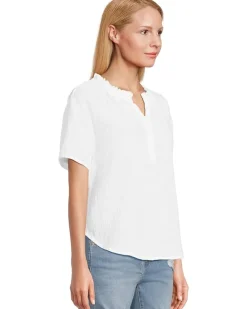 Short Sleeve Ruffle Neck Henley Top