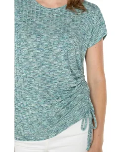Short Sleeve Scoop Neck with Side Tie Detail Space Dye Rib Knit