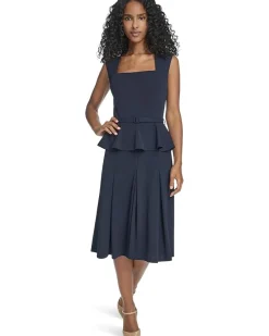 Short Sleeve Scuba Crepe Belted Peplum Aline