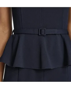 Short Sleeve Scuba Crepe Belted Peplum Aline