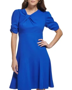 Short Sleeve Side Knot Godet Midi Dress