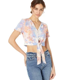 Short Sleeve Tie Front Button Top V1VX1T18