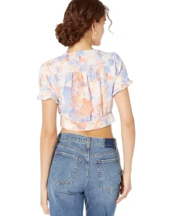 Short Sleeve Tie Front Button Top V1VX1T18