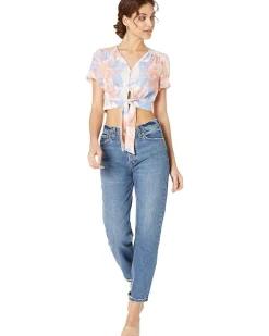 Short Sleeve Tie Front Button Top V1VX1T18