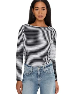 Side Ruched Slub Long Sleeve Stripe