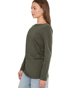 Side Ruched Slub Long Sleeve