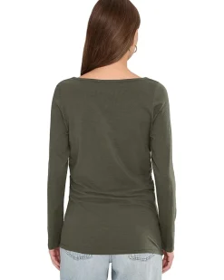 Side Ruched Slub Long Sleeve