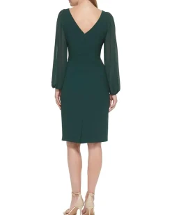 Signature Stretch Crepe Bodycon with Chiffon Balloon Sleeve