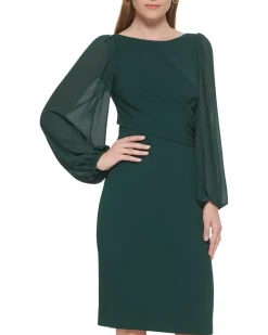 Signature Stretch Crepe Bodycon with Chiffon Balloon Sleeve