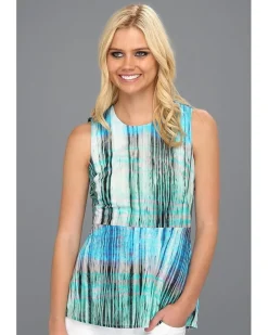 S/L Printed Crewneck Top with Flounce Hem