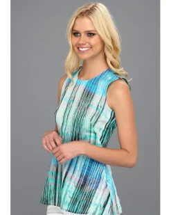 S/L Printed Crewneck Top with Flounce Hem