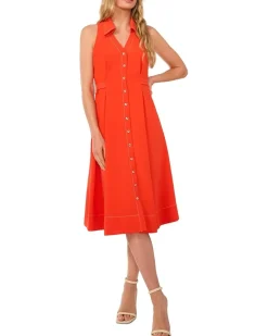Sleeveless Belted Waist Midi Dress