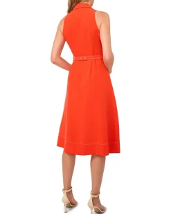 Sleeveless Belted Waist Midi Dress