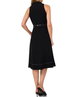 Sleeveless Belted Waist Midi Dress