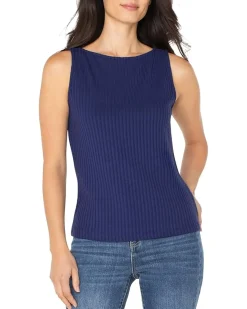 Sleeveless Boat Neck Rib Knit Top