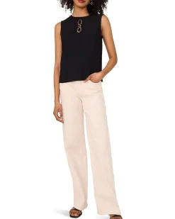 Sleeveless Crew Neck Blouse with Center Embroidery