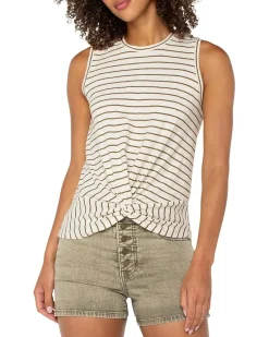 Sleeveless Crew Neck Twist Front Knit Top with Miter Back