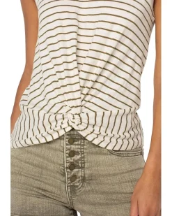 Sleeveless Crew Neck Twist Front Knit Top with Miter Back