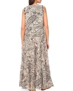 Sleeveless Crochet Trim Tiered Maxi