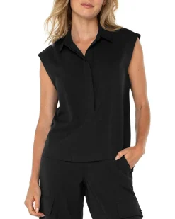 Sleeveless Cropped Shirt With Elastic at Waist
