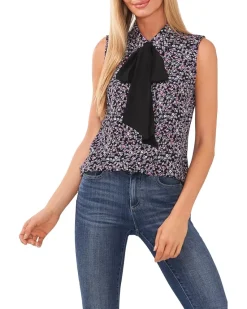 Sleeveless Floral Bow Blouse