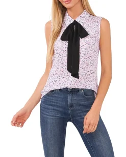 Sleeveless Floral Bow Blouse