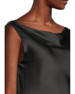 Sleeveless Low Back Drape Dress Below Knee